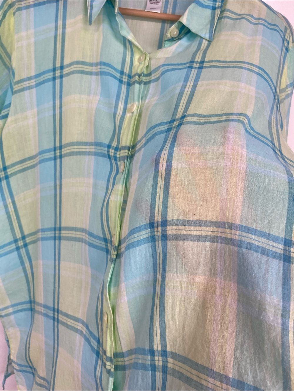 Coldwater Creek Blue Yellow Sheer 100% Cotton Tunic 2X - Picture 4 of 7